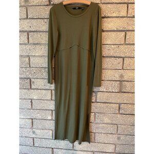 Vero Moda Maternity Olive Green Ribbed Long Sleeve Midi Dress With Side Slit - S